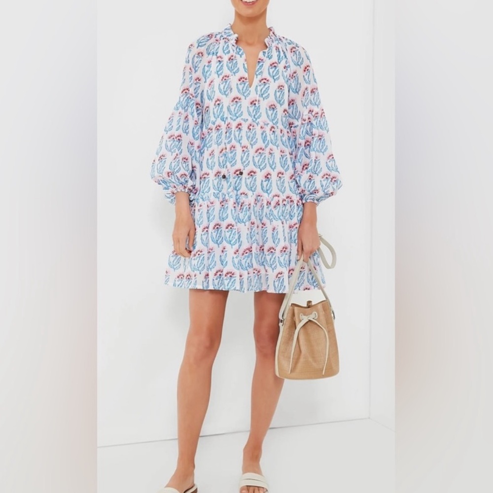 Oliphant balloon sleeve short dress in Poppy Blue